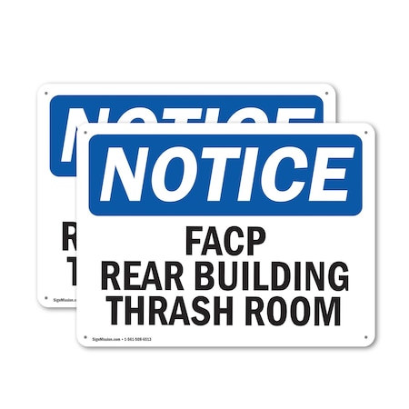 Signmission FACP In Rear Building Trash Room, 18 in W x Rectangle, Aluminum OS-2PACK-NS-A-1218-L-12407